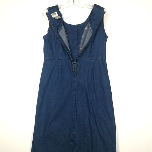 Vintage Denim Embroidered Dress - Maxi Long Blue Jean Dress - TABI - Size 8 - Picture 7 of 9